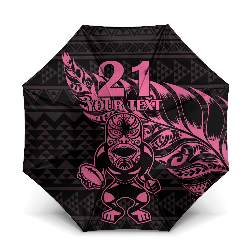 New Zealand Rugby Warrior Custom Umbrella Pink Fern Taniko Motif - Aussie Hoodie