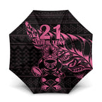 New Zealand Rugby Warrior Custom Umbrella Pink Fern Taniko Motif - Aussie Hoodie