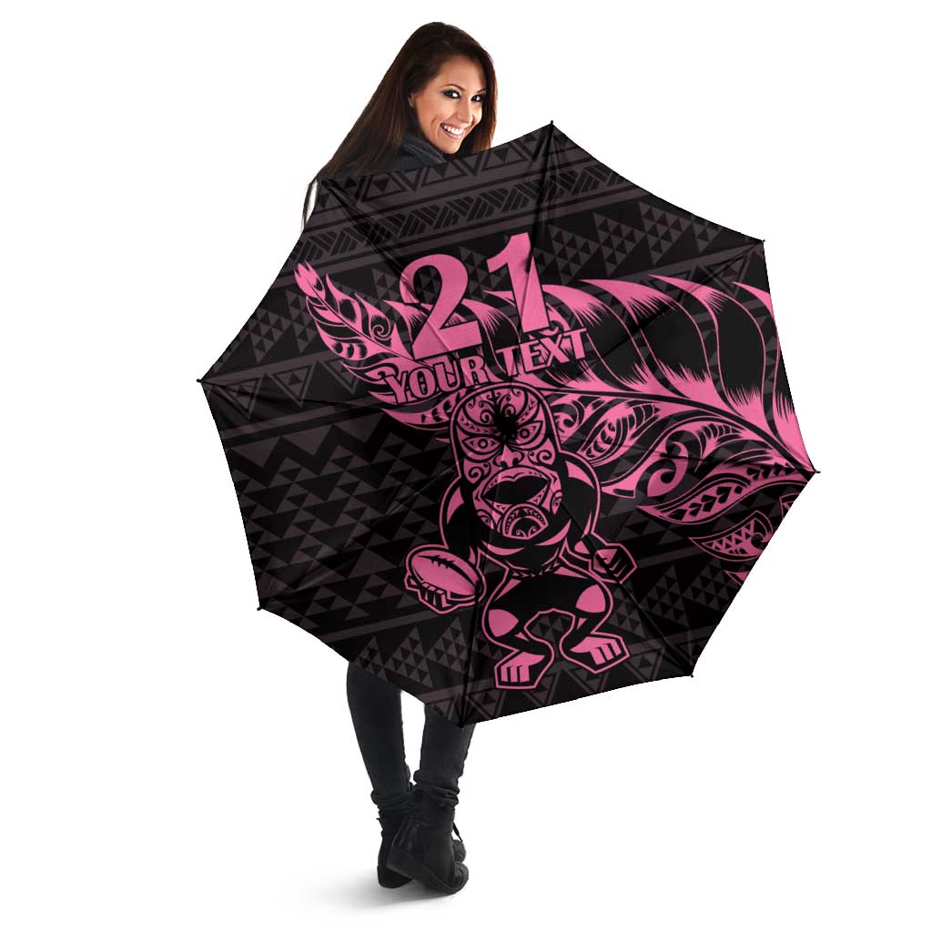New Zealand Rugby Warrior Custom Umbrella Pink Fern Taniko Motif - Aussie Hoodie