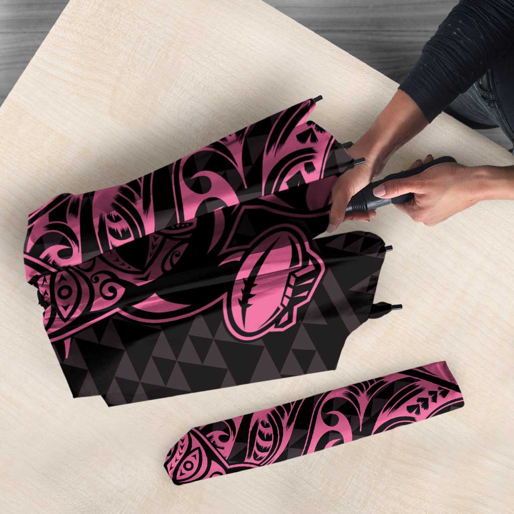 New Zealand Rugby Warrior Custom Umbrella Pink Fern Taniko Motif - Aussie Hoodie