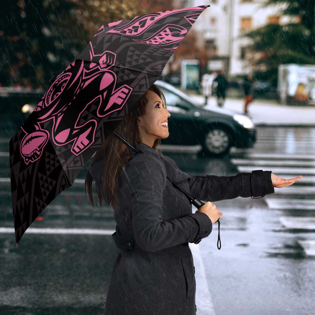 New Zealand Rugby Warrior Custom Umbrella Pink Fern Taniko Motif - Aussie Hoodie