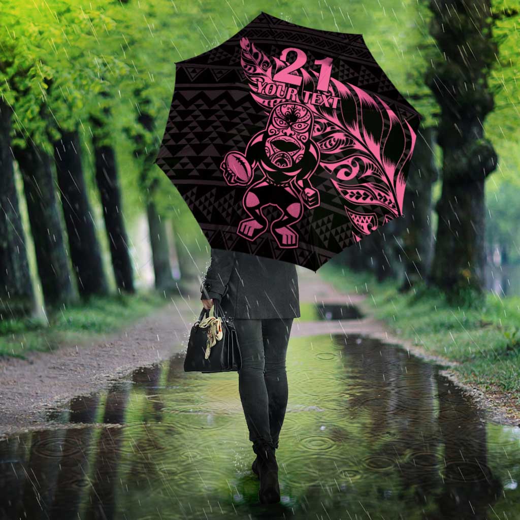 New Zealand Rugby Warrior Custom Umbrella Pink Fern Taniko Motif - Aussie Hoodie
