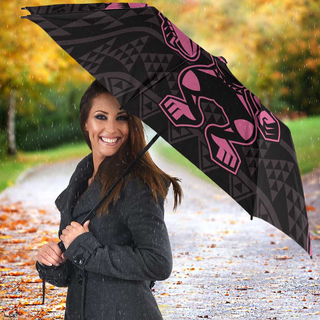 New Zealand Rugby Warrior Custom Umbrella Pink Fern Taniko Motif - Aussie Hoodie