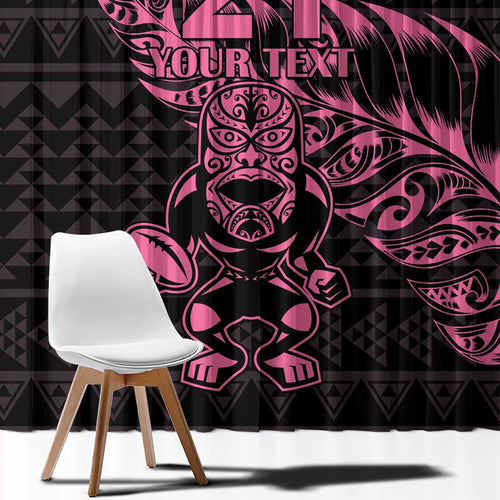 New Zealand Rugby Warrior Custom Window Curtain Pink Fern Taniko Motif