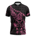 New Zealand Rugby Warrior Custom Zipper Polo Shirt Pink Fern Taniko Motif - Aussie Hoodie