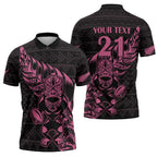 New Zealand Rugby Warrior Custom Zipper Polo Shirt Pink Fern Taniko Motif - Aussie Hoodie