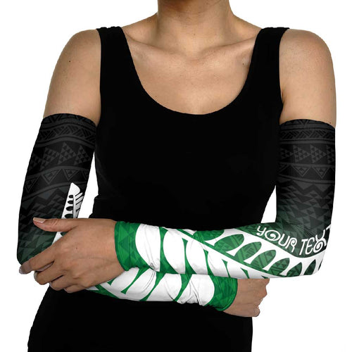 Green Silver Fern Spirit Taniko Tukutuku Personalised Arm Sleeves - Aussie Hoodie