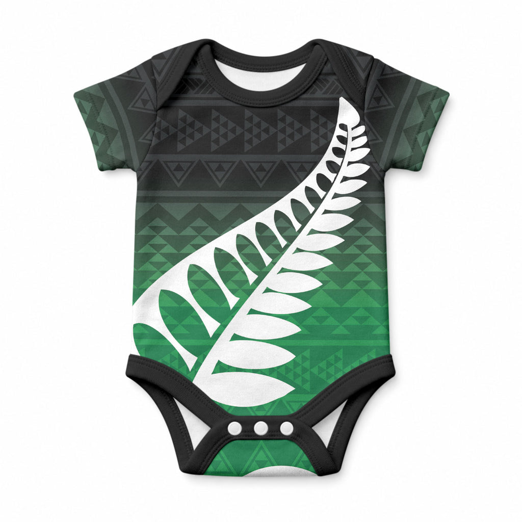 Green Silver Fern Spirit Taniko Tukutuku Personalised Baby Onesie