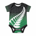 Green Silver Fern Spirit Taniko Tukutuku Personalised Baby Onesie