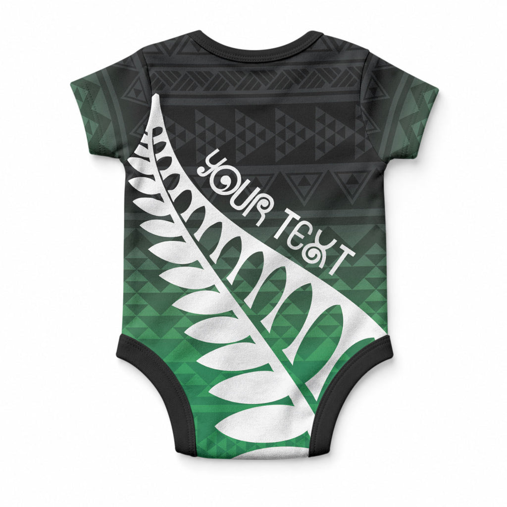 Green Silver Fern Spirit Taniko Tukutuku Personalised Baby Onesie