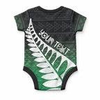 Green Silver Fern Spirit Taniko Tukutuku Personalised Baby Onesie