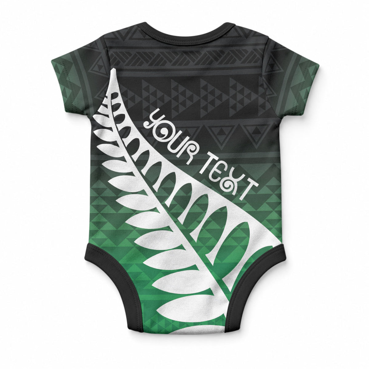 Green Silver Fern Spirit Taniko Tukutuku Personalised Baby Onesie
