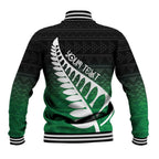 Green Silver Fern Spirit Taniko Tukutuku Personalised Baseball Jacket