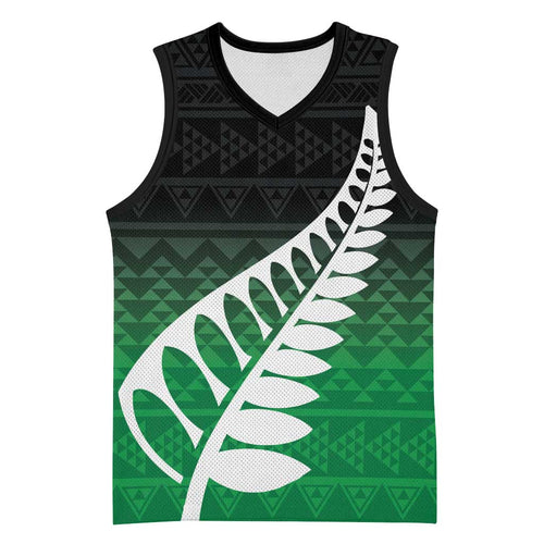 Green Silver Fern Spirit Taniko Tukutuku Personalised Basketball Jersey - Aussie Hoodie