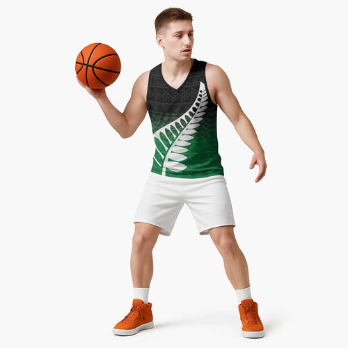 Green Silver Fern Spirit Taniko Tukutuku Personalised Basketball Jersey - Aussie Hoodie