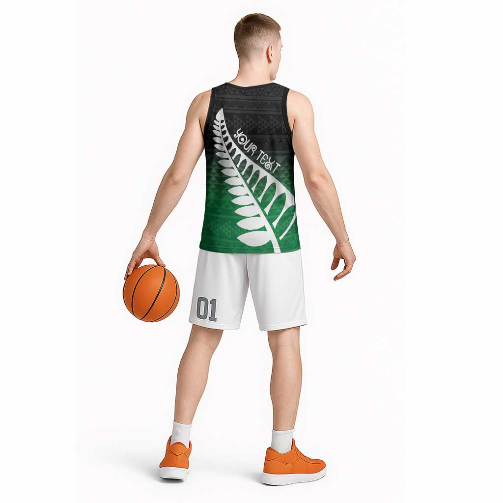 Green Silver Fern Spirit Taniko Tukutuku Personalised Basketball Jersey - Aussie Hoodie