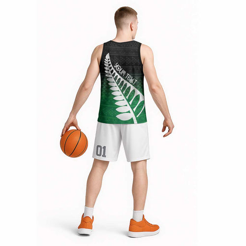 Green Silver Fern Spirit Taniko Tukutuku Personalised Basketball Jersey - Aussie Hoodie