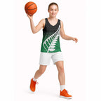 Green Silver Fern Spirit Taniko Tukutuku Personalised Basketball Jersey - Aussie Hoodie