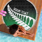 Green Silver Fern Spirit Taniko Tukutuku Personalised Beach Blanket