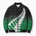 Green Silver Fern Spirit Taniko Tukutuku Personalised Bomber Puffer Jacket - Aussie Hoodie