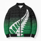 Green Silver Fern Spirit Taniko Tukutuku Personalised Bomber Puffer Jacket - Aussie Hoodie
