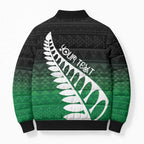 Green Silver Fern Spirit Taniko Tukutuku Personalised Bomber Puffer Jacket - Aussie Hoodie