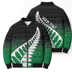Green Silver Fern Spirit Taniko Tukutuku Personalised Bomber Puffer Jacket - Aussie Hoodie