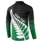 Green Silver Fern Spirit Taniko Tukutuku Personalised Button Sweatshirt