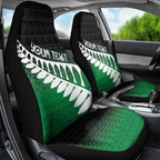 Green Silver Fern Spirit Taniko Tukutuku Personalised Car Seat Cover