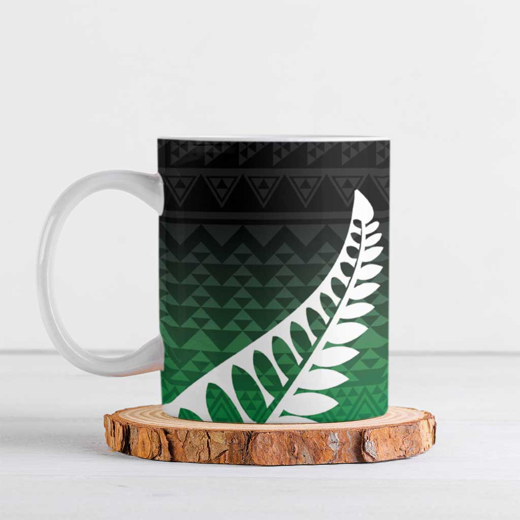 Green Silver Fern Spirit Taniko Tukutuku Personalised Ceramic Mug - Aussie Hoodie