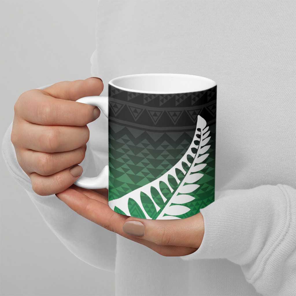 Green Silver Fern Spirit Taniko Tukutuku Personalised Ceramic Mug - Aussie Hoodie