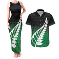 Green Silver Fern Spirit Taniko Tukutuku Personalised Couples Matching Tank Maxi Dress and Hawaiian Shirt