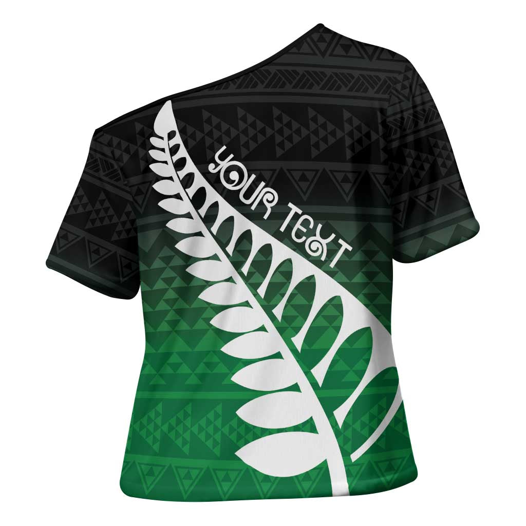 Green Silver Fern Spirit Taniko Tukutuku Personalised Cross Shoulder Shirt - Aussie Hoodie