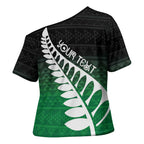 Green Silver Fern Spirit Taniko Tukutuku Personalised Cross Shoulder Shirt - Aussie Hoodie
