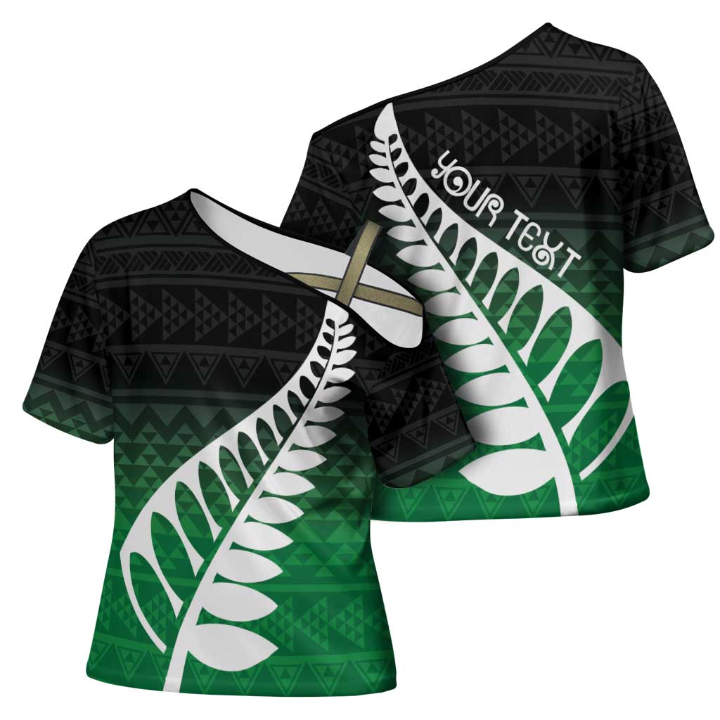 Green Silver Fern Spirit Taniko Tukutuku Personalised Cross Shoulder Shirt - Aussie Hoodie