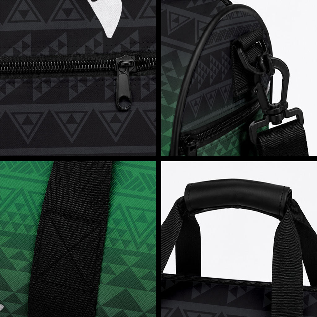 Green Silver Fern Spirit Taniko Tukutuku Personalised Duffle Bag