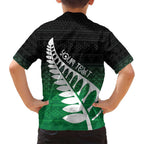 Green Silver Fern Spirit Taniko Tukutuku Personalised Family Matching Off Shoulder Maxi Dress and Hawaiian Shirt
