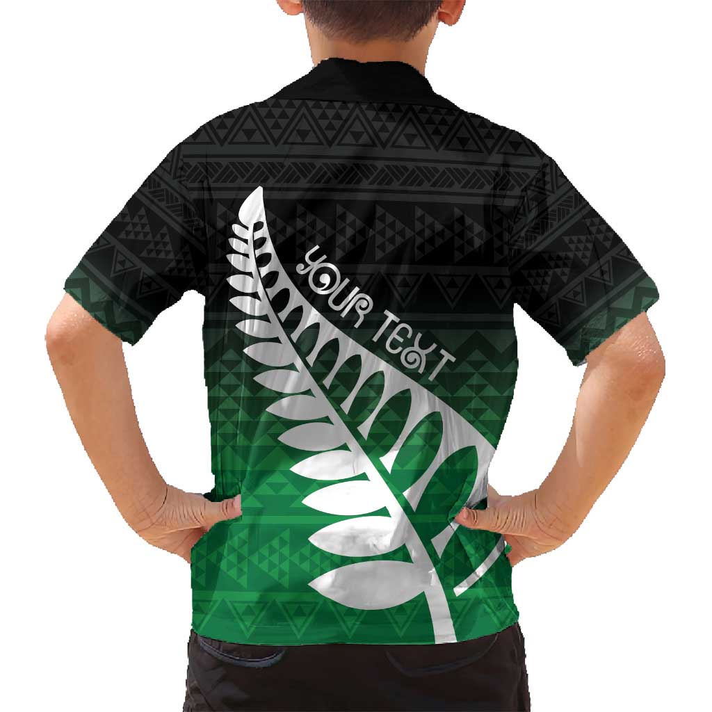 Green Silver Fern Spirit Taniko Tukutuku Personalised Family Matching Off Shoulder Maxi Dress and Hawaiian Shirt