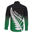 Green Silver Fern Spirit Taniko Tukutuku Personalised Family Matching Off Shoulder Maxi Dress and Hawaiian Shirt