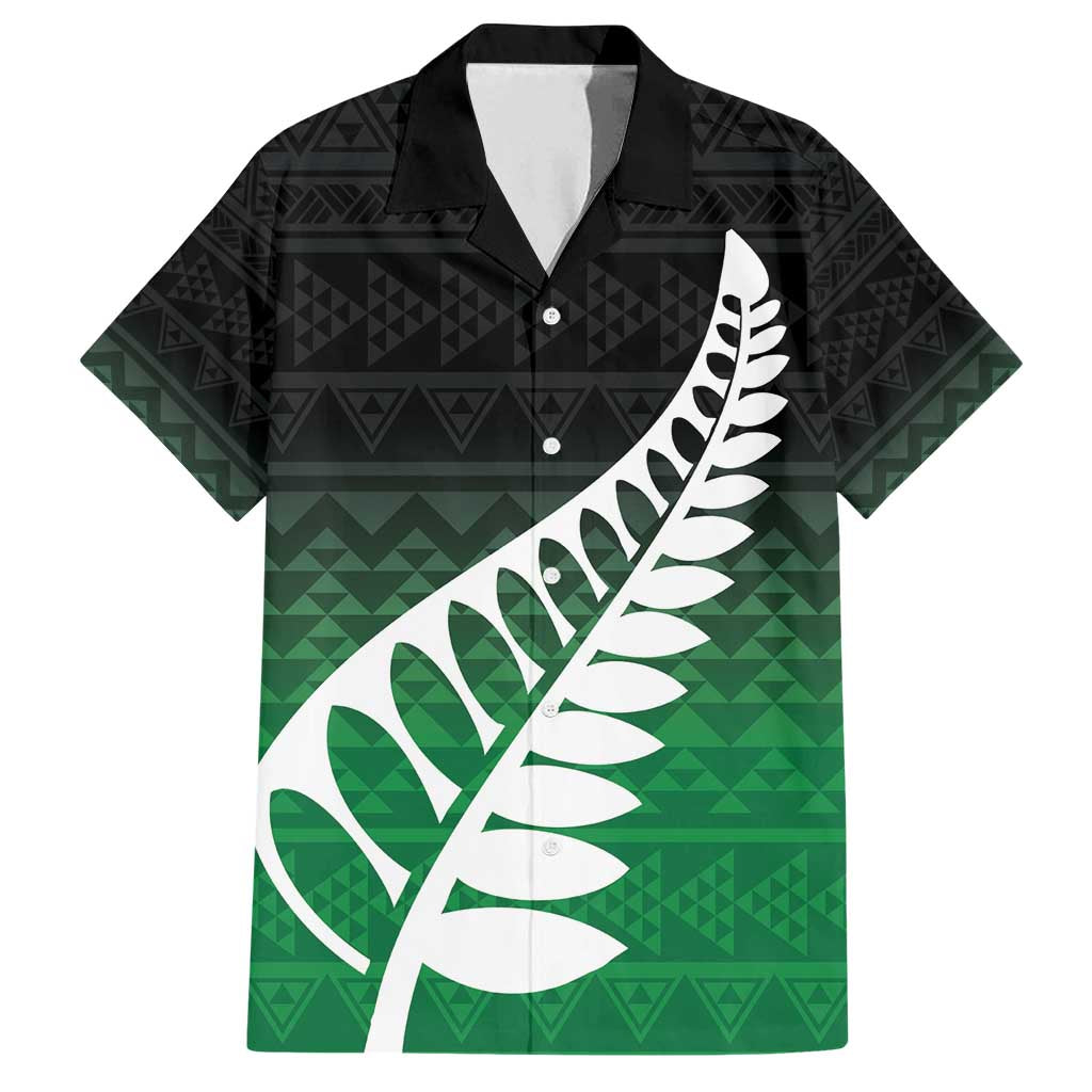 Green Silver Fern Spirit Taniko Tukutuku Personalised Family Matching Off Shoulder Short Dress and Hawaiian Shirt