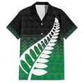 Green Silver Fern Spirit Taniko Tukutuku Personalised Family Matching Off Shoulder Short Dress and Hawaiian Shirt