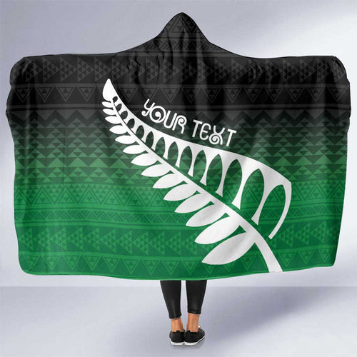 Green Silver Fern Spirit Taniko Tukutuku Personalised Hooded Blanket