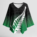 Green Silver Fern Spirit Taniko Tukutuku Personalised Kimono Sleeve Blouse - Aussie Hoodie