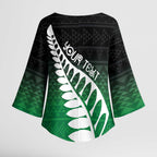 Green Silver Fern Spirit Taniko Tukutuku Personalised Kimono Sleeve Blouse - Aussie Hoodie