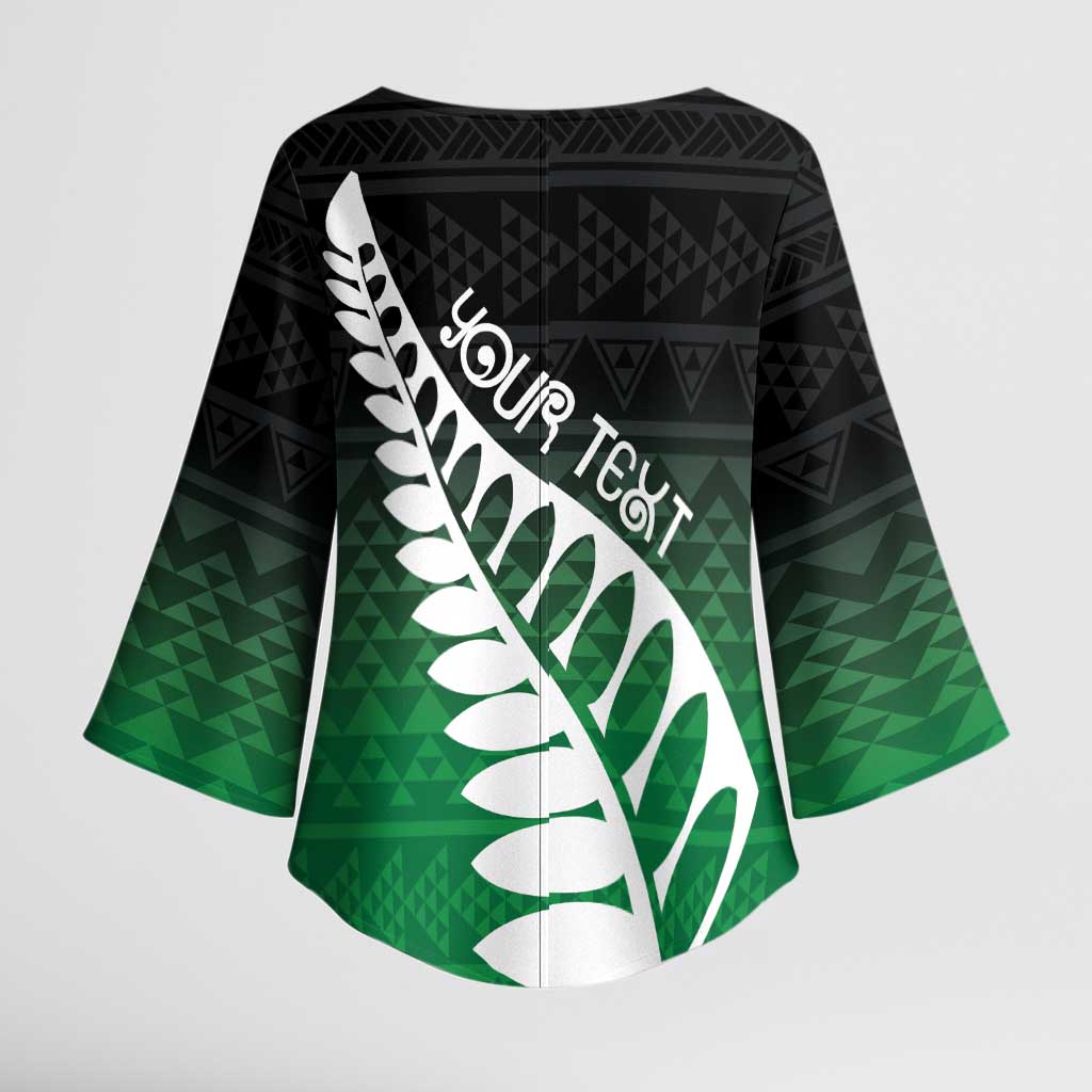 Green Silver Fern Spirit Taniko Tukutuku Personalised Kimono Sleeve Blouse - Aussie Hoodie