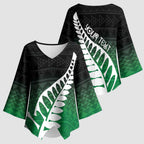 Green Silver Fern Spirit Taniko Tukutuku Personalised Kimono Sleeve Blouse - Aussie Hoodie