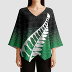 Green Silver Fern Spirit Taniko Tukutuku Personalised Kimono Sleeve Blouse - Aussie Hoodie