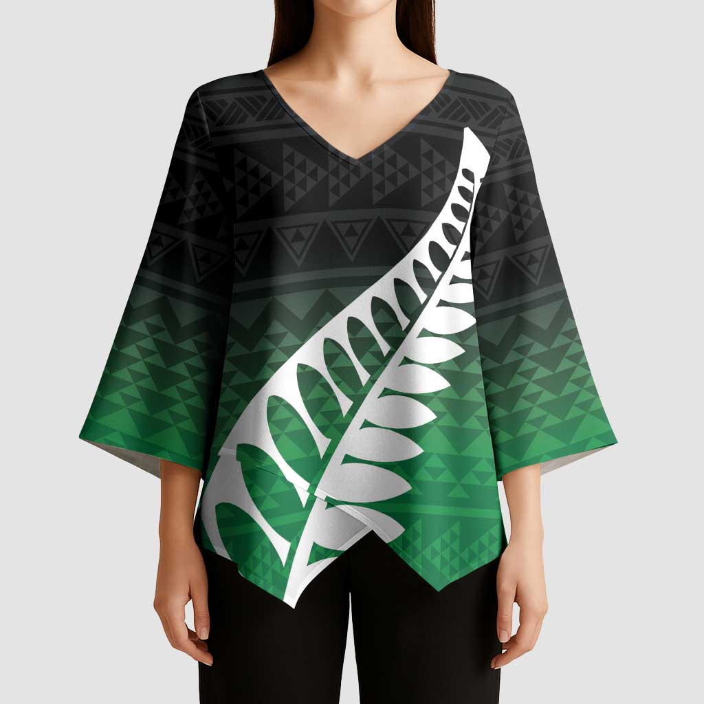 Green Silver Fern Spirit Taniko Tukutuku Personalised Kimono Sleeve Blouse - Aussie Hoodie