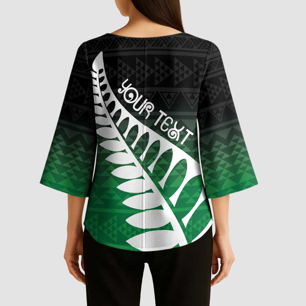Green Silver Fern Spirit Taniko Tukutuku Personalised Kimono Sleeve Blouse - Aussie Hoodie