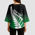 Green Silver Fern Spirit Taniko Tukutuku Personalised Kimono Sleeve Blouse - Aussie Hoodie